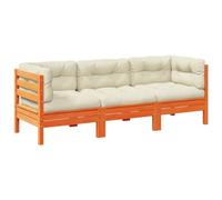 Nqyjm Set de sofás jardín 3 pzas con Cojines Madera Pino marrón Cera Sillón de Exterior, Sofá Modular, Asiento para Patio Terraza Balcón Marrón Cera L329H272