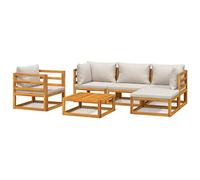 Nqyjm Set Muebles de jardín 6 pzas Madera Maciza y Cojines Gris Claro Conjunto Terraza Resistente a la Intemperie,para Patio terraza 2X Corner + Middle + Chair + footrest + Table Gris Claro