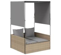 Nqyjm Silla de jardín, tumbona doble con techo y cortinas, tumbona de ratán de polietileno beige, silla de playa, sofá al aire libre para jardín, terraza, balcón, área de piscina
