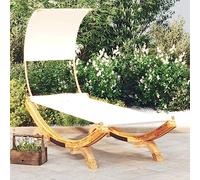 Nqyjm Tomar el sol, cama de descanso con toldo de 100 x 200 x 126 cm, silla de exterior de madera curvada maciza de color crema, relajante para jardín, terraza, balcón, camping