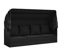 Nqyjm Tumbona de jardín ajustable por ambos lados, cama de salón exterior con techo y almohadas, color negro, poliratán solar, silla de playa, tumbona para jardín, terraza, balcón
