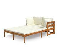 Nqyjm Tumbona de jardín con cojín blanco crema, 2 unidades, madera de acacia, tumbona de playa, tumbona de exterior para jardín, terraza, balcón, zona de piscina