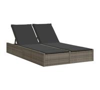 Nqyjm Tumbona de jardín con respaldo ajustable en 3 posiciones, tumbona doble con cojín gris de poliratán, tumbona de playa, tumbona de exterior para jardín, terraza, balcón, zona de piscina LH2A