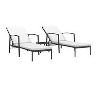 Nqyjm Tumbona de jardín con respaldo ajustable en 4 plazas, 2 unidades, con mesa, ratán de polietileno, color negro, tumbona de playa, tumbona para jardín, terraza, balcón, piscina