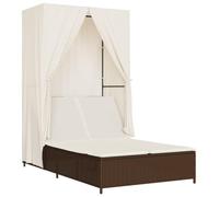 Nqyjm Tumbona de jardín con respaldo ajustable en 4 posiciones, tumbona doble con techo y cortinas, color marrón de poliratán, tumbona de playa, tumbona de exterior, para jardín, terraza, balcón