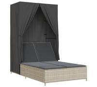 Nqyjm Tumbona de jardín con respaldo ajustable en 4 posiciones, tumbona doble con techo y cortinas, color gris claro, poliratán, tumbona de playa, tumbona para exteriores, para jardín, terraza, balcón
