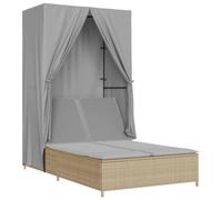 Nqyjm Tumbona de jardín con respaldo ajustable en 4 posiciones, tumbona doble con techo y cortinas, mimbre de polirratán, tumbona de playa, tumbona de exterior, para jardín, terraza, balcón