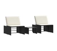 Nqyjm Tumbona de jardín con respaldo ajustable en 4 posiciones, tumbonas modulares, 2 unidades, con mesa de polirratán negro, tumbona de playa, tumbona de exterior, para jardín, terraza, balcón