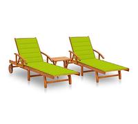 Nqyjm Tumbona de jardín con respaldo y reposapiés ajustables, con ruedas, 2 unidades, con mesa y cojines de madera maciza de acacia, tumbona de playa, tumbona de exterior, terraza LH5A