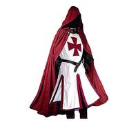 NQYZZFD Disfraz medieval de caballeros templarios cruzados para hombre, renacentista, gótico, retro, guerrero, capa de peste negra, para carnaval, fiesta de disfraces y Halloween, XL, rojo