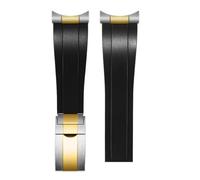 NRERDMT Correa de caucho con extremo curvo de metal compatible con correas de reloj Tudor Biwan Black Bay M79230R y M79363N de 20 mm, 21 mm y 22 mm.(Black-silver gold,21mm-width)