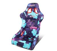 NRG Innovations FRP-302-PINA Prisma Asiento de carreras con respaldo fijo con soporte de montaje inferior, impresión tropical invertida/parte trasera de pintura brillante púrpura