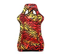 NRG Innovations NRG-FRP-302TIGRE-SAVAGE Prisma - Asiento de cubo con respaldo fijo con montaje inferior, tela de estampado de tigre amarillo/naranja/respaldo dorado a rosa degradado brillante
