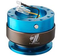 NRG Innovations NRG-SRK-200NB - Adaptador de liberación rápida para volante Gen 2.0 de 6 agujeros con pernos de montaje, cuerpo azul/anillo de titanio cromado