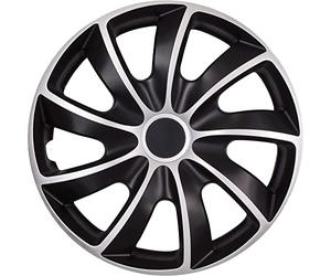 NRM Quad Tapacubos Bicolor Plata Negro Juego de 4 Piezas 17 '' Negro-Plata Tapacubos Universales Resistentes