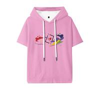 NRSMGTWS Grian Space and Hearts - Camiseta unisex de manga corta con capucha, ropa casual de moda, rosa, XXS