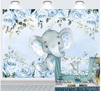 NRUI Elefante Azul Fotografía de Fondo Elefante Lindo Baby Shower Floral Telones de Fondo Elefante de cumpleaños para la decoración del niño 2,1 x 1,5 m
