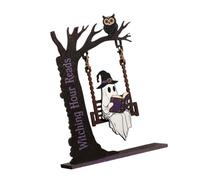 NRVTRE Decoración de de Lectura de Halloween de Madera, Adorno de Columpio de árbol Independiente para estantería, Escritorio, repisa, Estilo Interior, estantería Invisible, Pared Flotante, Madera