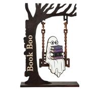 NRVTRE Decoración de de Lectura de Halloween de Madera, Adorno de Columpio de árbol Independiente para estantería, Escritorio, repisa, Estilo Interior, estantería Invisible, Pared Flotante, Madera