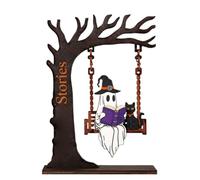 NRVTRE Decoración de de Lectura de Halloween de Madera, Adorno de Columpio de árbol Independiente para estantería, Escritorio, repisa, Estilo Interior, estantería Invisible, Pared Flotante, Madera