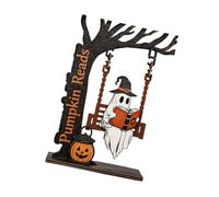 NRVTRE Decoración de de Lectura de Halloween de Madera, Adorno de Columpio de árbol Independiente para estantería, Escritorio, repisa, Estilo Interior, estantería Invisible, Pared Flotante, Madera