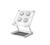 NRVTRE Soporte para portátil con potente ventilador de refrigeración y diseño, incluye práctico espacio de almacenamiento para accesorios, soporte de escritorio para laptop con almacenamiento