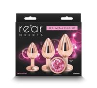 Ns Novelties Rear Assets Kit de entrenador Anal Plug Rose Gold Pink 4,5x2,7/6x3,4/7,6x4 cm