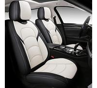 NS YOLO Full Coverage Car Seat Covers Universal Fit for Cars SUVs Pick-up Trucks with Waterproof Leatherette in Automotive Vehicle Interior Accessories (Black and White, Full Set)