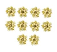 Nsaroche 10 Adornos Navideños de Flor de Pascua, Flores Artificiales para Chimenea, Interiores Y Exteriores, Flores Brillantes de 14,5 Cm para Bodas de Inviern, Dorado, Individual