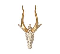 Nsaroche Decoración de Pared Vintage con Forma de Cabeza de Animal, Escultura de Antílope Hecha a Mano para La Entrada, O, Blanco Y Dorado, Individual