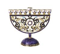 Nsaroche Menorah Candelabro Brazos en Metal Esmalte Adornado Motivo Floral Pintado Detalles de Cristal Adecuado para Oración Religiosa Sinagoga y