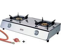 NSD-2 Acero Inox Cocina de Gas 2 Fuegos Estufa Camping Con Piloto Seguridad