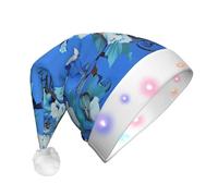 NSDdefAWCGT Sombrero de Navidad azul floral de Papá Noel, sombrero de vacaciones para adultos, gorro de Navidad unisex para fiesta festiva de Año Nuevo