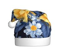 NSDdefAWCGT Sombrero de Navidad con base azul, sombrero de Papá Noel floral amarillo para adultos, unisex, gorro de Navidad para fiesta festiva de Año Nuevo