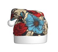 NSDdefAWCGT Sombrero de Navidad rojo brillante con diseño floral de Papá Noel para adultos, unisex, gorro de Navidad para fiesta festiva de Año Nuevo