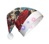 NSDdefAWCGT Sombrero de Navidad rojo brillante con diseño floral de Papá Noel para adultos, unisex, gorro de Navidad para fiesta festiva de Año Nuevo