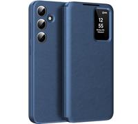 Nshkeji - Carcasa para Samsung Galaxy S25 Plus Smart View con ventana inteligente, funda tipo cartera con tapa de piel, soporte plegable y protección contra golpes, color azul