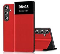 Nshkeji Funda para Samsung Galaxy A15 funda piel cartera tipo libro con tarjetero ranura Clear View caso protección funda para Samsung A15 5G Case (rojo, Samsung Galaxy A15)