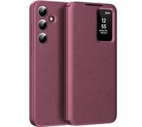 Nshkeji Funda para Samsung Galaxy S24 Plus Funda Libro Piel Flip Tarjeta Ranura Con Ventana de Visión Notificaciones Cover Funda para Samsung S24 Plus Case (Rojo Vino, Samsung Galaxy S24 Plus)