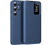 Nshkeji Funda para Samsung Galaxy S24 Ultra Funda Cartera Piel Papel Ranura Con Ventana de Visión Notificaciones Funda para Samsung S24 Ultra 5G Case (Azul, Samsung Galaxy S24 Ultra)
