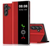 Nshkeji Funda para Samsung Galaxy S25 FE 5G Funda Clear View, para Samsung Galaxy S25 FE Funda con Soporte Plegable Pantalla táctil View Flip Extra-Delgado Cuero Funda Case Cover Clear S View, Rojo