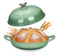 NSIRONS Cacerola de hierro fundido para hornear pan, 6,6 L Cacerola esmaltada con tapa y asas (verde higo)