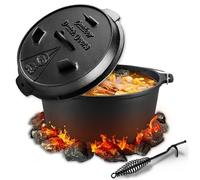 NSIRONS Horno holandés de 6 litros, olla de horno holandés con elevador de tapa, olla de hierro fundido con tapa de doble función, para exterior e interior, color negro