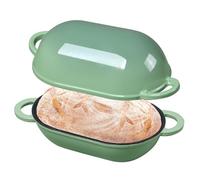 NSIRONS Molde para pan de hierro fundido con tapa, 28 cm, esmaltado, olla de hierro fundido, sartén con tapa de 5,5 L, ideal para pan, sartén para hornear pan, apta para horno (verde higo)