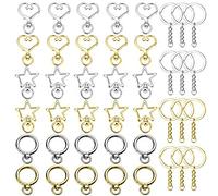 Nsiwem 60 Piezas Anillas de Llavero Cierre de Pinza de Langosta Llavero Colgante Llavero de Metal Giratorios con Anillo de Llavero con Cadena 25mm Forma de Estrella Corazón Redondo