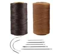 Nsiwem Hilo Encerado para Cuero 2 piezas Cordón de Hilo Encerado 260M 150D 1mm Hilo de Costura para Cuero Hilo de Cuero para Coser a Mano con 7 pcs Agujas para DIY Artesanía de Cuero