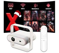 NSL03 Mini Proyector Portatil Full HD,Auto Focus & Keystone Smart Proyector 4K,Rotación de 360°,WiFi 6 + BT5.4,1080P Android 13 Projector Portable 4K,Luz Ambiental RGB,Amlogic 950s,375 ANSI (Blanco)