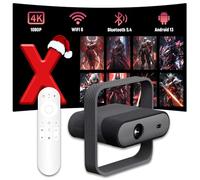 NSL03 Mini Proyector Portatil Full HD con Chip MT9266,Auto Focus & Keystone Smart Proyector 4K,Rotación de 360°,WiFi 6+BT5.4,1080P Android 13 Projector Portable 4K,Luz Ambiental RGB,375 ANSI (Negro)