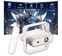 NSL03 Proyector Inteligente,2.4G+5G WIFI6 y BT5.4,rotación Libre de 360°,miniproyector portátil Android 13,iluminación Ambiental RGB,Enfoque automático y corrección Trapezoidal,Cine en casa (Blanco)