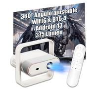 NSL03 WiFi Proyector Inteligente con Altavoz Bluetooth, Android 13 Proyector de Video con Chip MT9266, 375 Lúmenes, para Dormitorio, Cine en Casa, Exteriores, Ángulo Ajustable 360° (Blanco)
